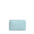 Bolso de mano acolchado azul claro con un tirador de cremallera triangular blanco único - Azul