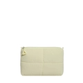 Chic quilted beige cotton hand bag with classic square padding and zipper closure - Yellow