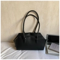 Sac bowling minimaliste en cuir grainé noir avec longues anses pour le bureau - Noir
