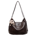Grand sac cabas minimaliste en cuir ciré marron foncé avec breloque mouton - Avec Pendentif / Marron