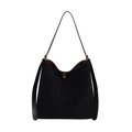 Minimalistische schwarze Wildleder-Einkaufstasche mit Golddetails und breiten Trägern - Schwarz