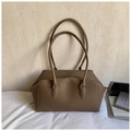 Sac fourre-tout chic marron café en cuir à motif litchi avec grande capacité pour le travail - Gris éléphant