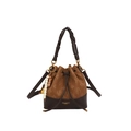 Vintage braune Bucket Bag im Kontrastdesign mit Monogramm-Print und Webgriff - Braun