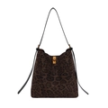 Retro leopard print bucket bag with gold clasp and adjustable black leather strap - Leopard Print Black
