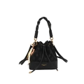 Minimalistische schwarze Beuteltasche mit Prägung und elegantem Perlenanhänger - Schwarz
