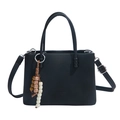 Black textured mini square bag with vertical stripes and colorful beaded charm - Black
