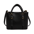 Schicke schwarze Eimertasche aus Kunstleder mit weißen Kontrastnähten und Goldbeschlägen - Schwarz