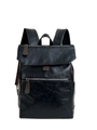 Mochila retro de cuero negro con cremalleras marrones y amplio bolsillo frontal - Con Colgante / Negro