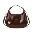 Sac demi-lune marron en cuir brillant avec bandoulière amovible élégante - 24x18x7.5cm / Marron