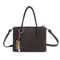 Dark brown pleated leather crossbody handbag with colorful beaded tassel charm - Brown