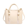 Elegante cremeweiße Beuteltasche mit goldfarbenen Schnallen und vielseitigem Schultergurt - Weiß