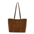 Sac fourre-tout marron classique en cuir grainé avec anneaux dorés pour un look quotidien - Marron