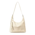 Elegante borsa tote in pelle crema con dettaglio zip laterale e finiture argentate lucide - Bianco Sporco