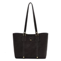 Sac cabas marron foncé en similicuir avec surpiqûres blanches et clous dorés brillants - Marron