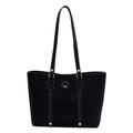Grand sac cabas noir avec surpiqûres blanches contrastées et détails dorés - Noir