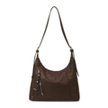 Grande borsa hobo vintage caffè con tasca frontale a zip e dettagli in borchie metalliche - Marrone