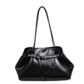 Bolso tote vintage negro brillante con correa de hebilla y asas largas para el diario - Negro