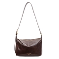 Large dark brown leather crossbody bag with adjustable strap and gold zipper closure - Coffee