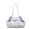Elegante bolso tote gris claro con asas finas y hebilla decorativa de cuero sintético - Azul