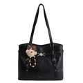 Sac fourre-tout noir minimaliste en similicuir pour femme avec pendentif ours en peluche - Avec Pendentif / Noir