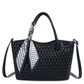 Elegante borsa tote nera trapuntata con manico in seta e tracolla regolabile - Nero