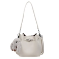 Elegante borsa a secchiello bianco crema con trama martellata e ciondolo a coniglio - Con Ciondolo / Bianco Sporco