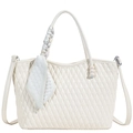 Borsa a mano trapuntata color crema con dettaglio foulard e tracolla in ecopelle - Beige