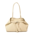 Grande borsa a tracolla color crema minimalista con trama litchi e fibbia decorativa - Bianco Sporco