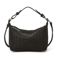 Handgewebte schwarze Ledertasche in Knödelform mit verstellbarem Riemen - Litchi Schwarz