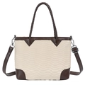 Chic two-tone textured crossbody tote bag in cream white and dark brown faux leather - Beige