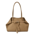 Borsa a spalla color kaki capiente in ecopelle con cinturini decorativi e fibbie - Cachi