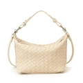 Beige gewebte Hobo-Schultertasche im Retro-Stil mit verstellbarer Metallschnalle - Litchi Weiß