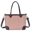 Pink wavy texture handbag with brown braided handles and adjustable shoulder strap - Pink