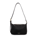 Minimalist black matte leather tote bag with gold metal hardware and long shoulder strap - Black