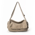Bolso bandolera de lona lavada caqui para mujer con correa ancha ajustable - Gris