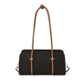 Minimalist black leather Boston bag with brown shoulder straps and spherical accents - Black