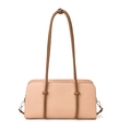 Pink pebbled leather Boston bag with long brown shoulder straps and knot details - Pink