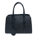 Borsa a mano minimalista nera in pelle testurizzata lychee con manici tondi grandi - Nero