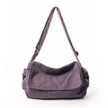 Bolso mensajero de lona lavada retro en color púrpura oscuro con correa ajustable - Morado