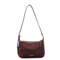 Retro dark brown suede shoulder bag with gold lettering and adjustable strap for women - Coffee