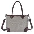 Fashionable tote bag with wave texture in beige and brown braided handles - Gray