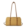 Mustard yellow Boston bag with lychee pattern and decorative brown knotted straps - Yellow