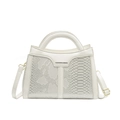Bolso de mano blanco con patrón de serpiente, asa y correa ajustable, acabado brillante - Blanco