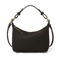 Classic black woven leather hobo bag with gold hardware and top zipper closure - Matte Black