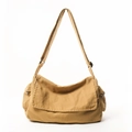 Bolso mensajero grande de lona caqui con solapa y correa ajustable de estilo retro - Caqui