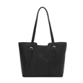 Borsa tote classica nera con trama a litchi e fibbie argentate decorative - Nero