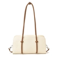 Beige Boston shoulder bag with dark brown straps and textured lychee leather finish - White