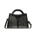 Bolso bandolera negro clásico con textura de serpiente y detalles metálicos dorados - Negro
