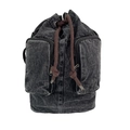 Zaino retrò in denim lavato grigio antracite con chiusura a coulisse e due tasche frontali - Nero