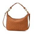 Detailed view of brown woven suede texture and golden hardware on this hobo bag - Matte Brown